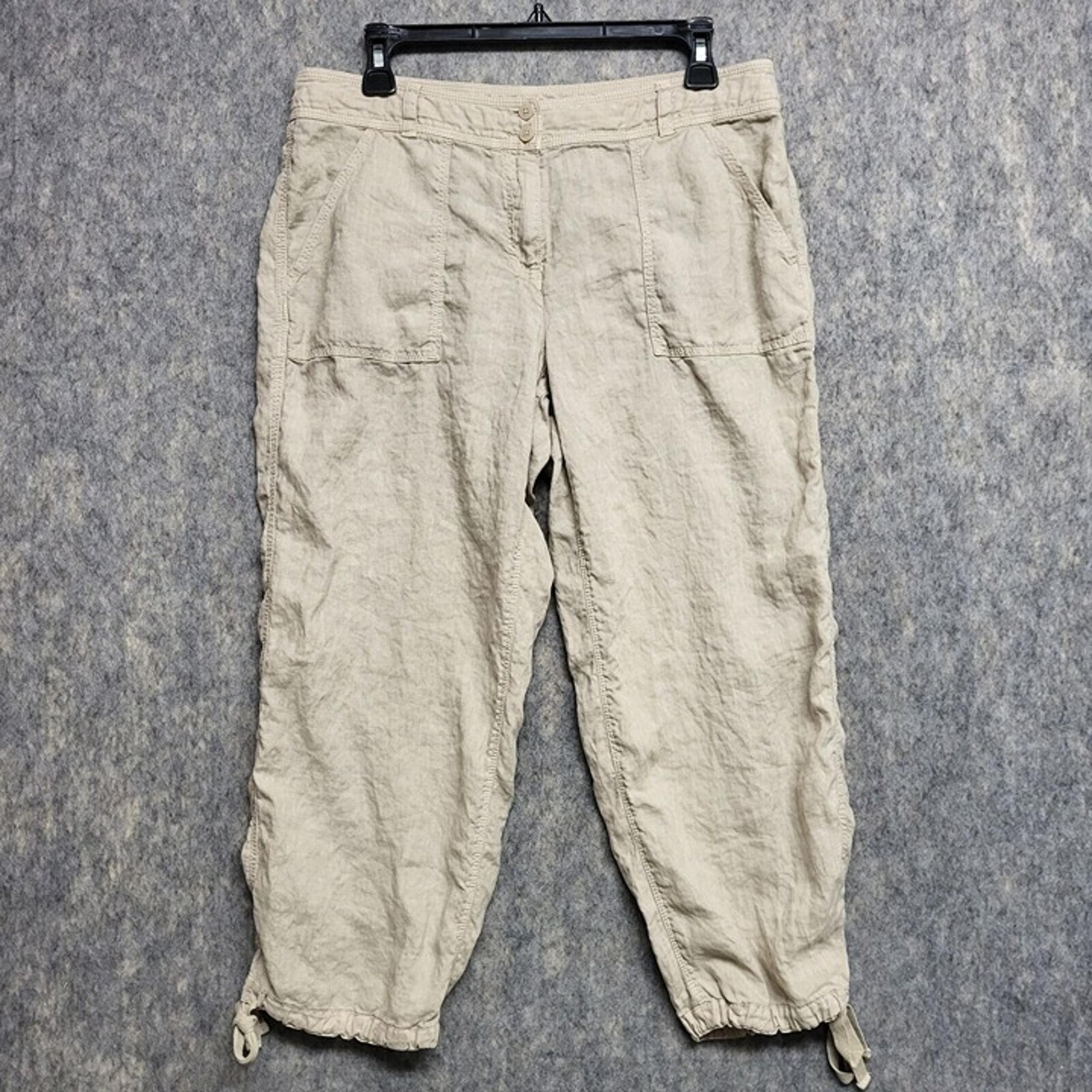Tommy Bahama Pants Womens 10 Beige 100% Linen Cropped Parachute Leg Casual