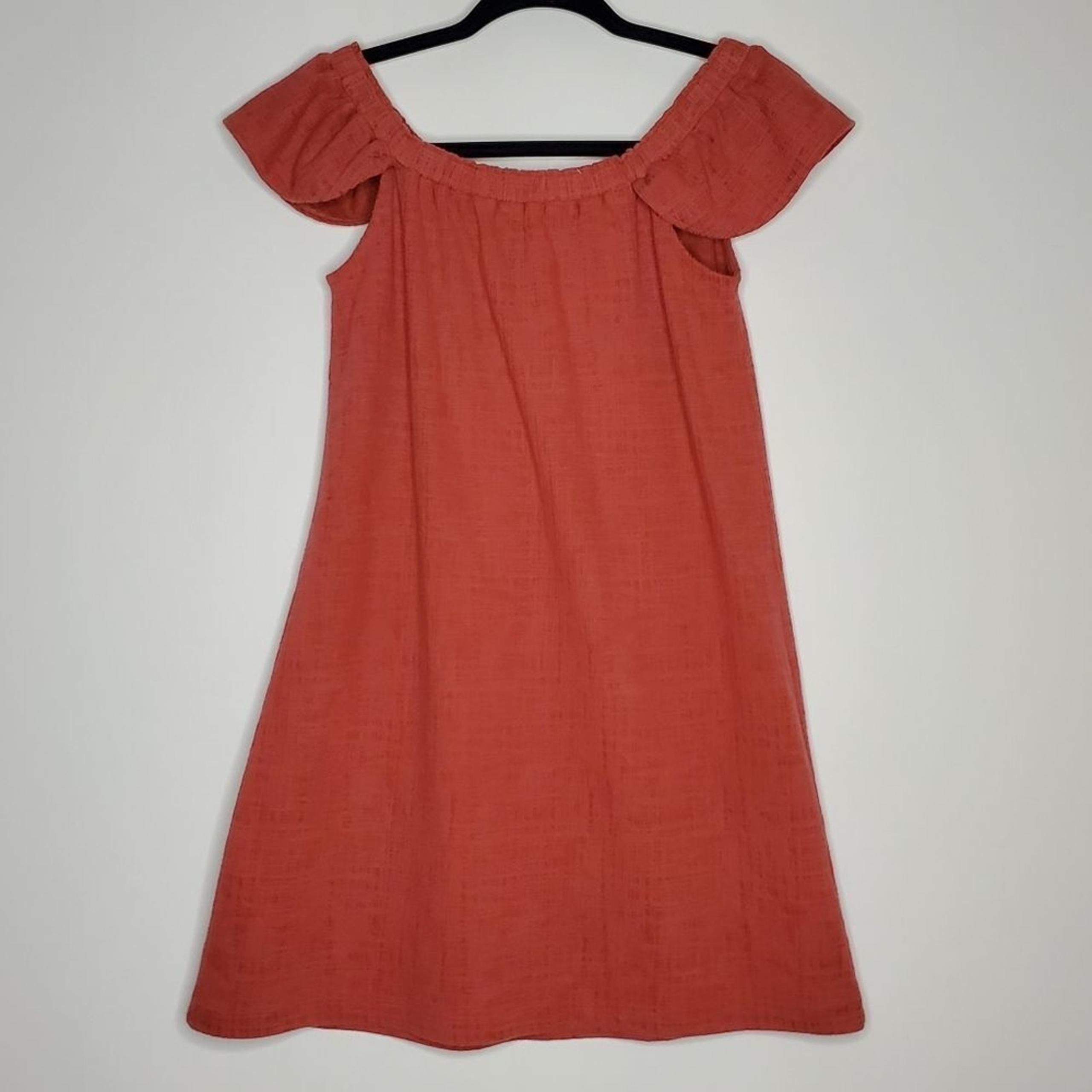 Madewell Eloise Orange Rust Color Off-The-Shoulder Flutter Sleeve Dress Size S