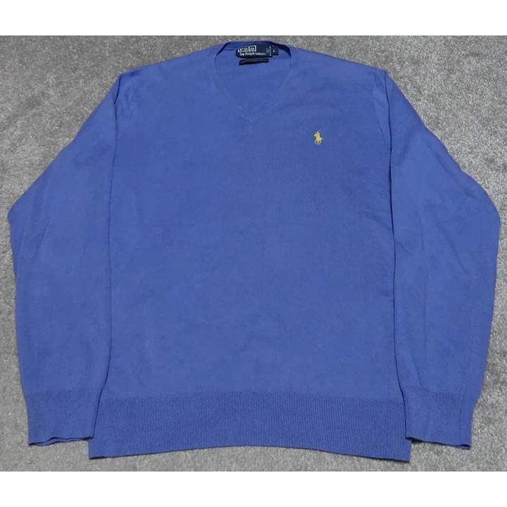 Polo Ralph Lauren Pullover Sweater Mens Large Blue Long Sleeve Knit Italian Yarn