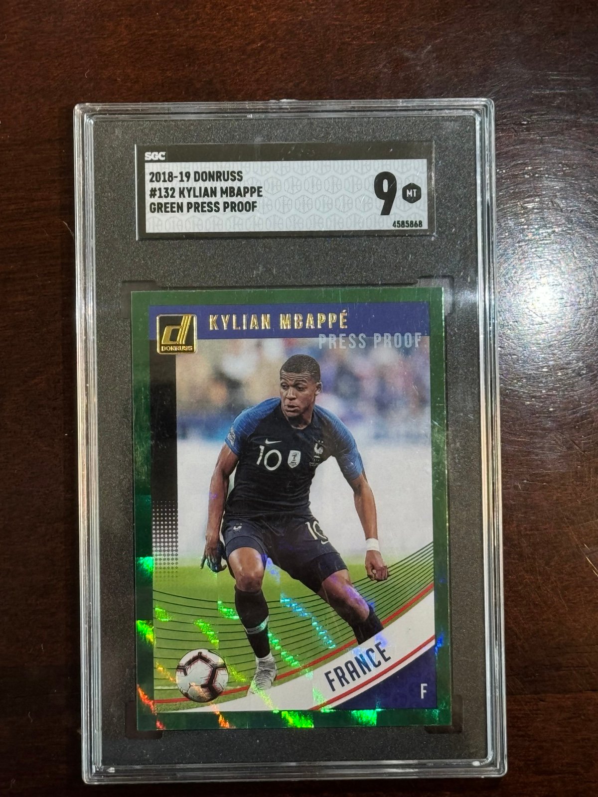 2018 Donruss Kylian Mbappe Green Press Proof #132 SGC 9 France, PSG