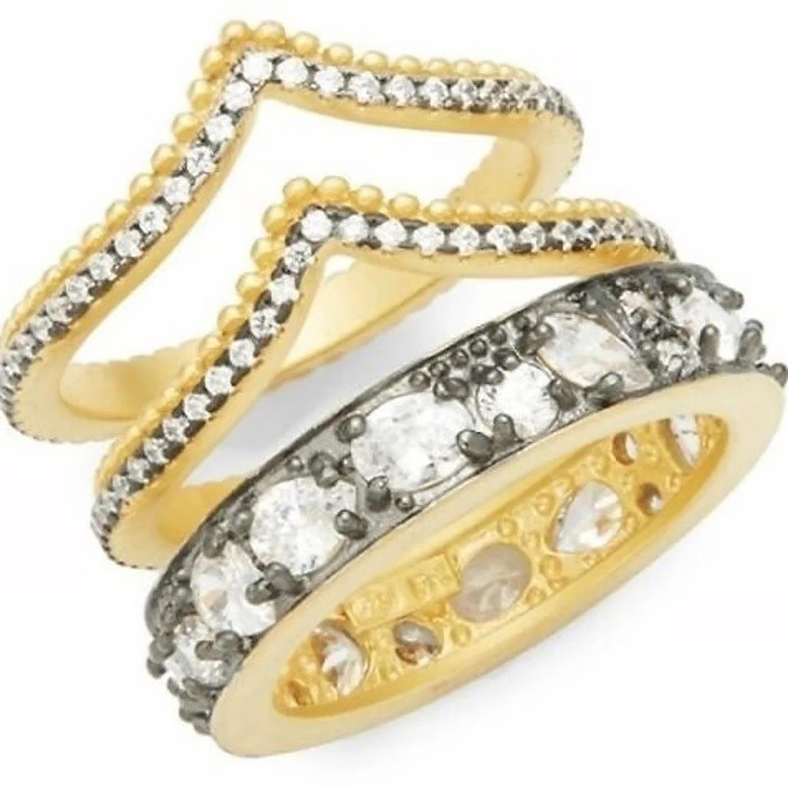 Freida Rothman 14K Gold Plate Sterling Silver Crystal Gilded Stack Ring 5