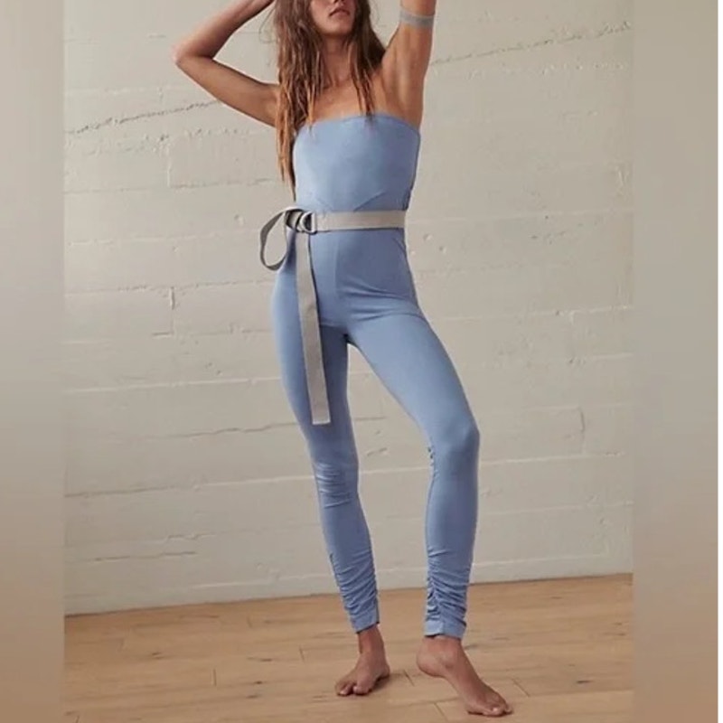 Free People NWOT Hot Shot Strapless Bodysuit Jumpsuit Raindrop Blue Size Large