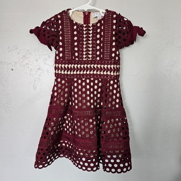 Ivy City Co. Toddler Girl 2T Elegant Burgundy Kids Dress Crochet Lace Polka Dot