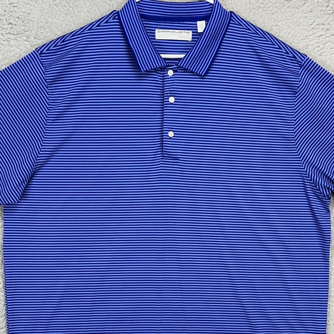 Carnoustie Performance Adult Mens Golf Polo Shirt 2XL Blue Striped Stretch Rugby