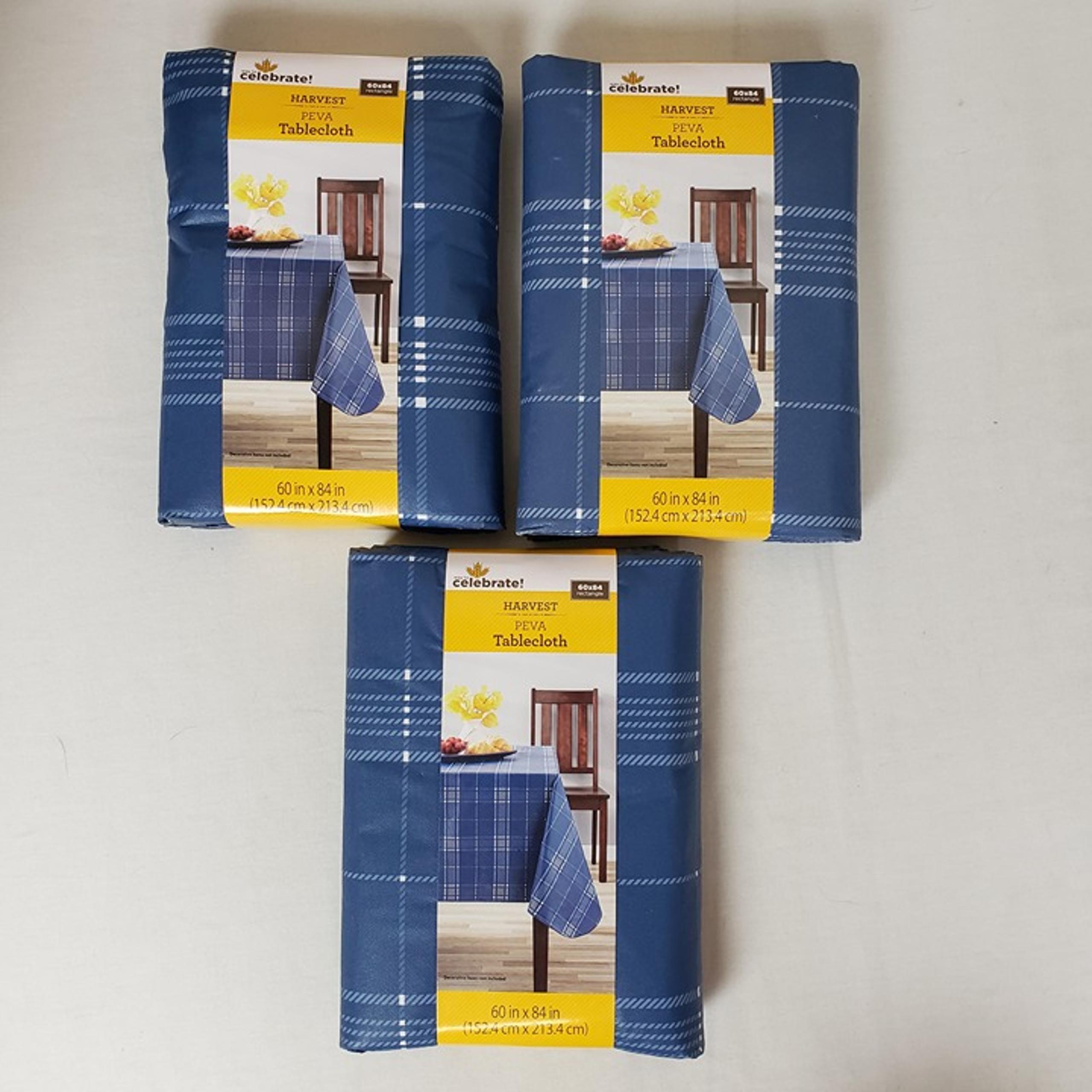 Qty 3 - Blue Check 60x84 Rectangle PEVA Tablecloth