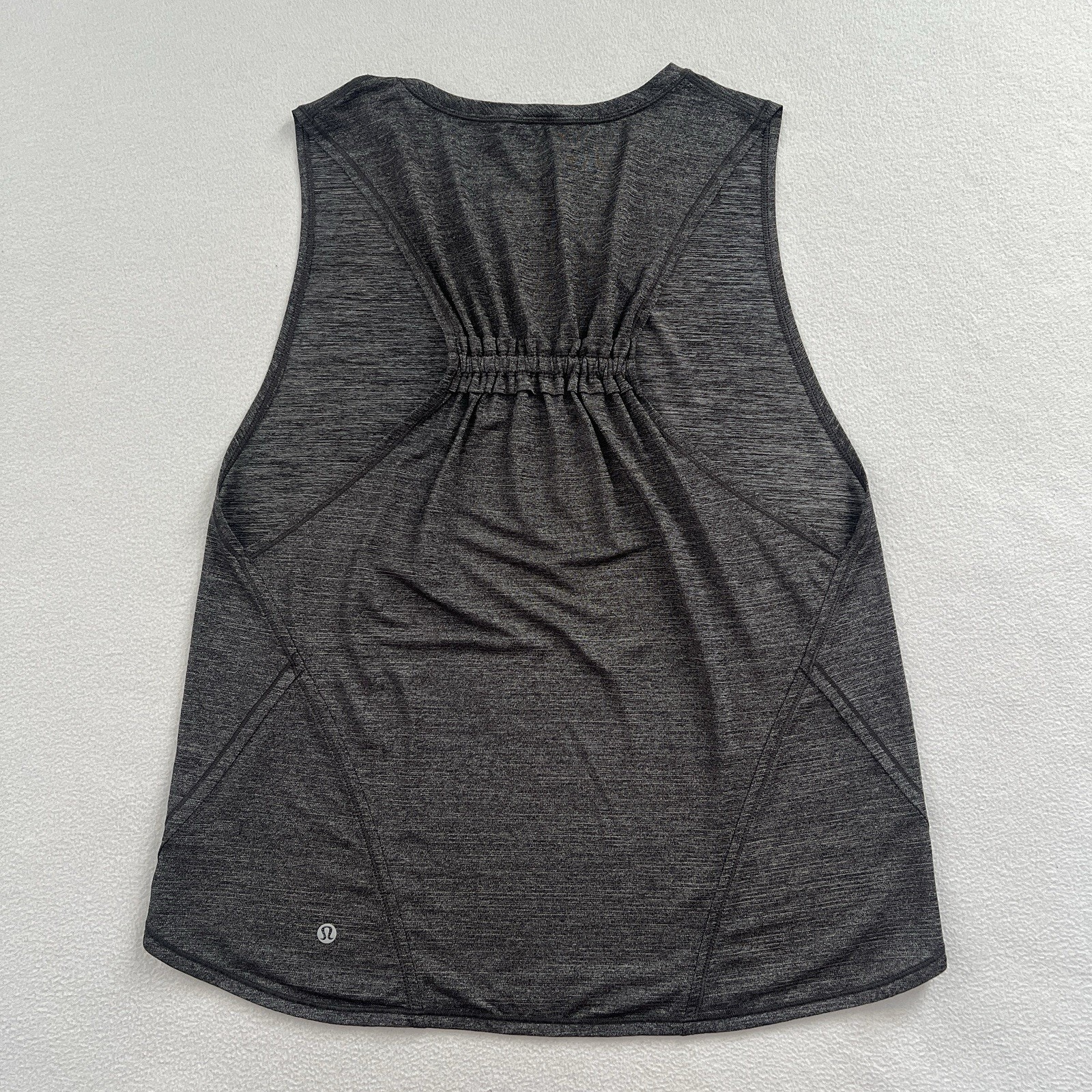 Lululemon Women In A Cinch Tank Heathered Black Racerback Pleated Gathered 12