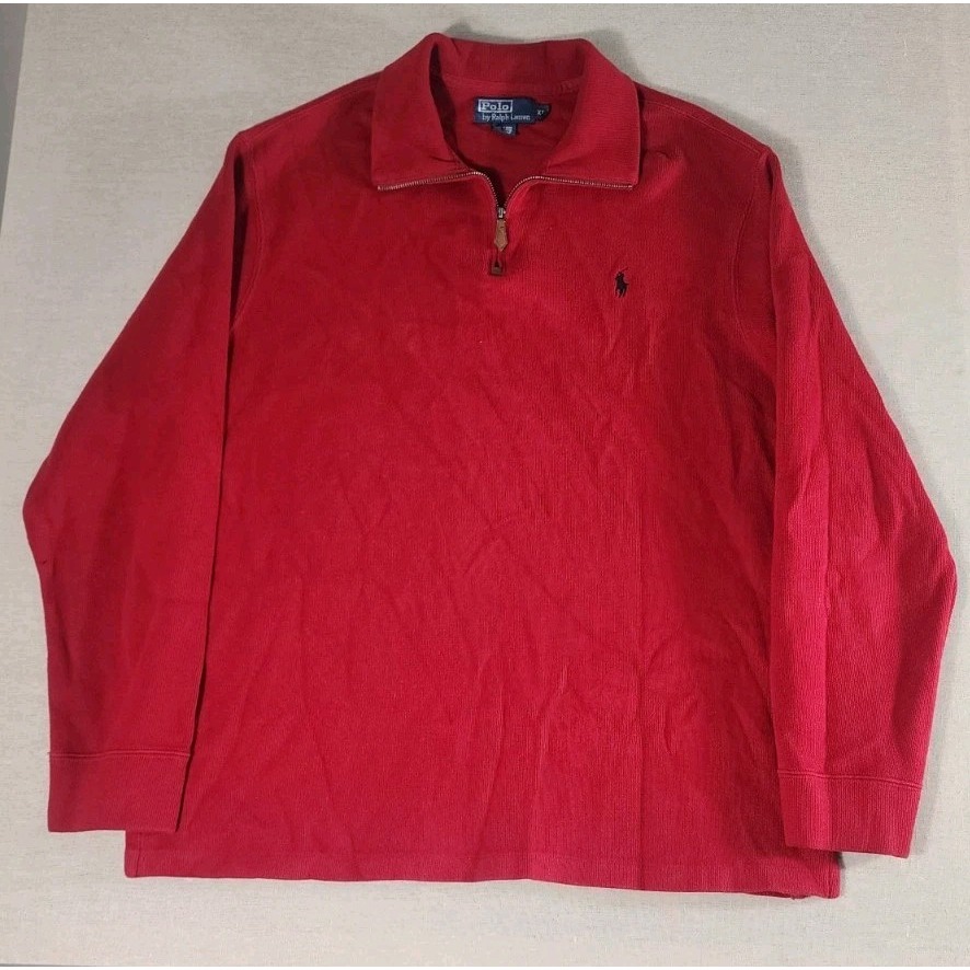 Vintage Polo Ralph Lauren XL Pony Red 1/4 Zip Sweater Mens 100% Cotton