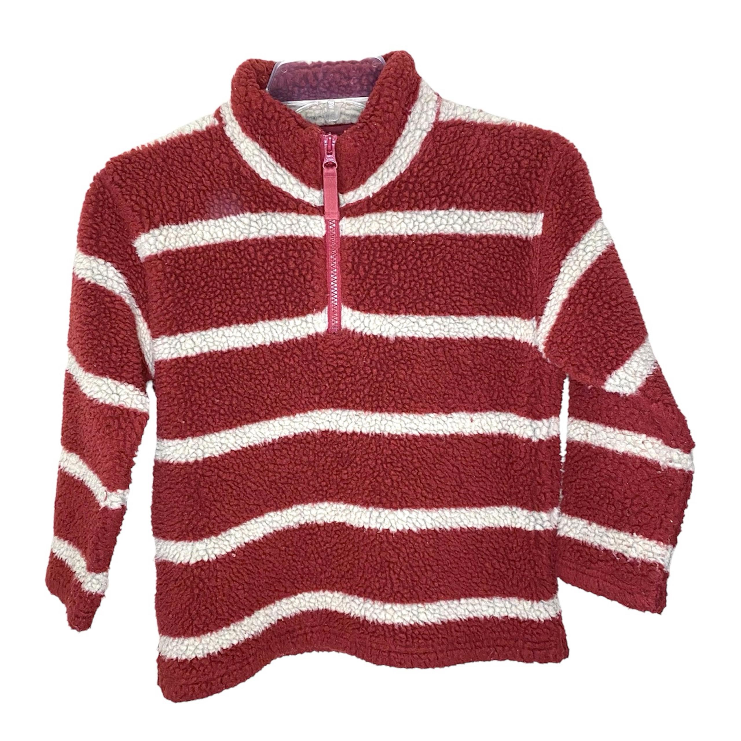 Mini Boden Orange Cream Striped Sherpa Fleece 1/4 Zip Size 7-8Y