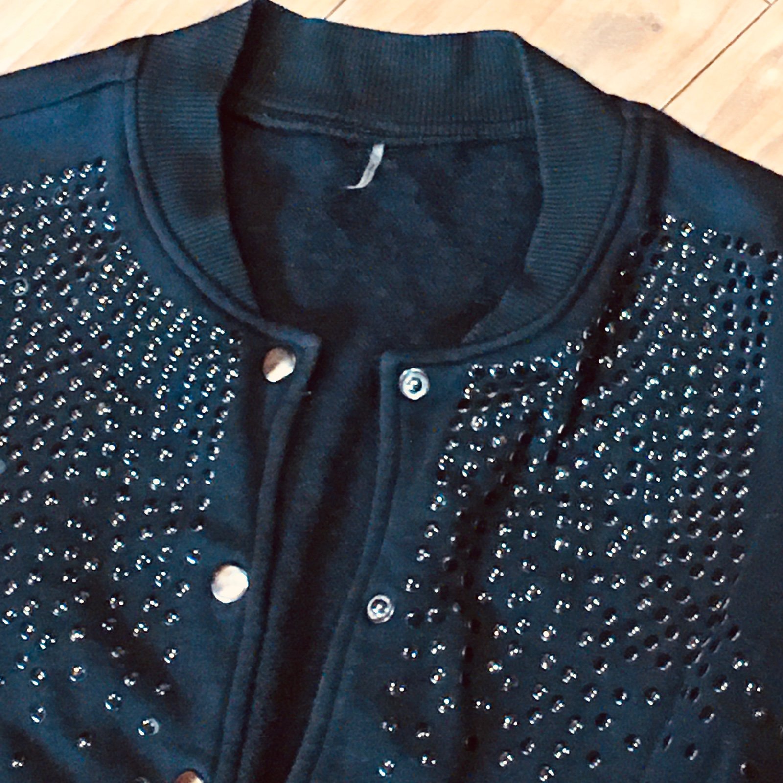 Moto crop sequin jacket coat black small cozy cotton winter snap closure
