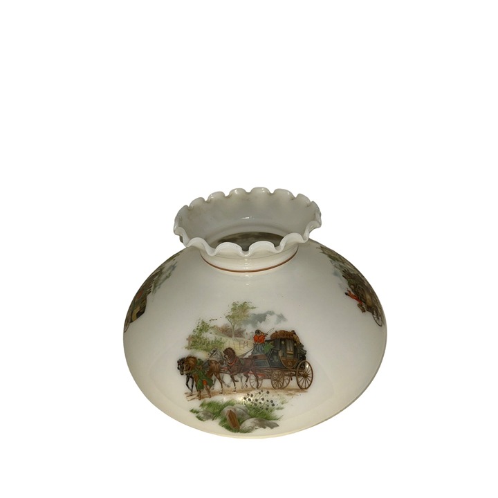 Vintage Milk Glass Lamp Shade With Stagecoach Scene 12x8
