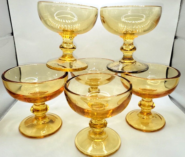 Vintage Imperial Hoffman House Yellow Glass Tall Sherbet/Dessert Dish Set of 6