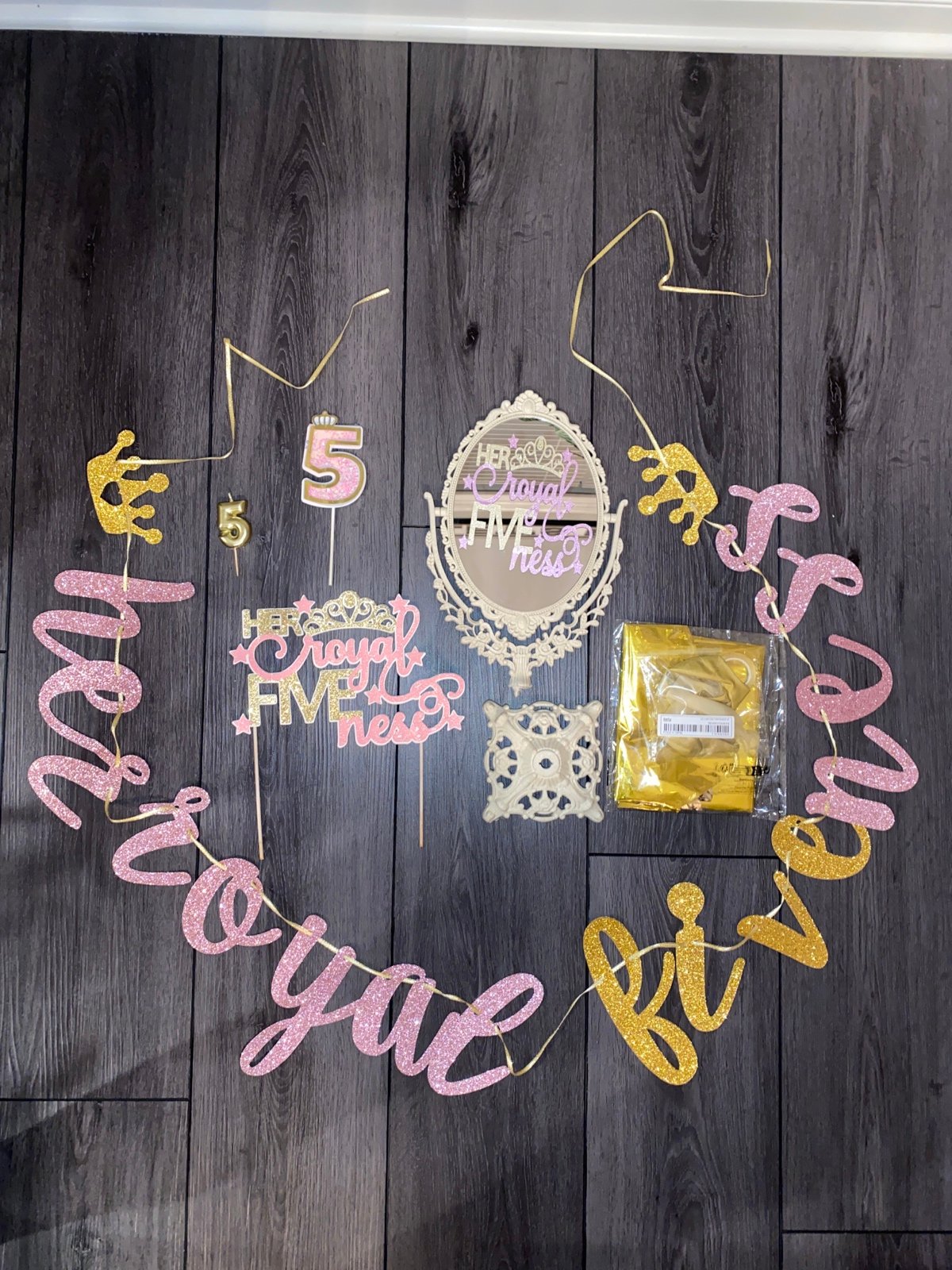 Her Royal FIVEness birthday decor - pink and gold