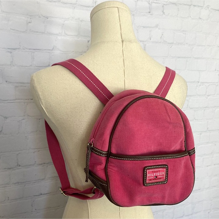 Y2K Tommy Hilfiger Pink Corduroy Faux Leather Trim Mini Backpack
