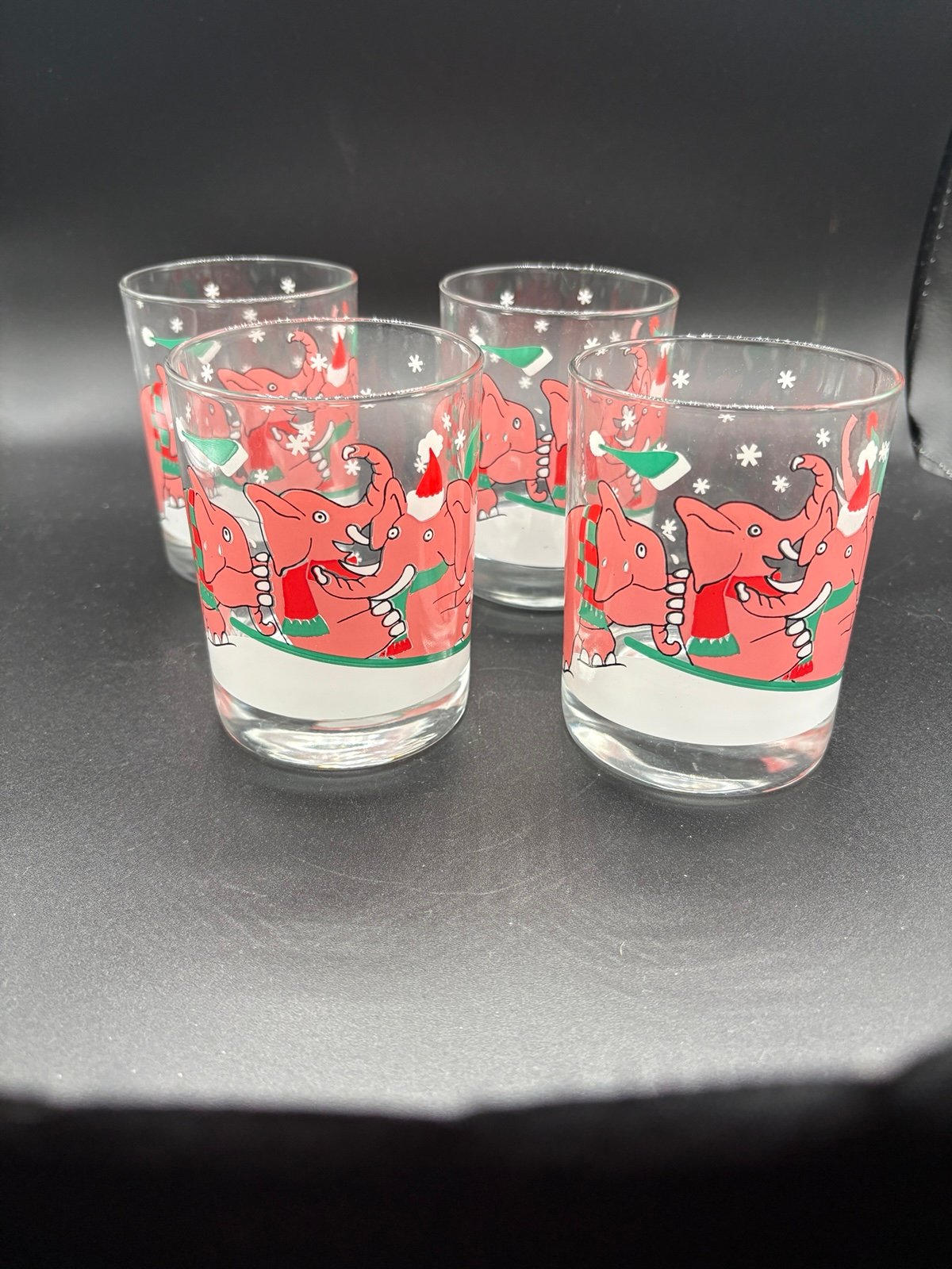 Vintage Neiman Marcus Seeing Pink Elephants Low Ball Glasses Set of 4
