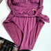 Kate Spade belted plunging halter one piece swimsuit NWT medium cabernet purple