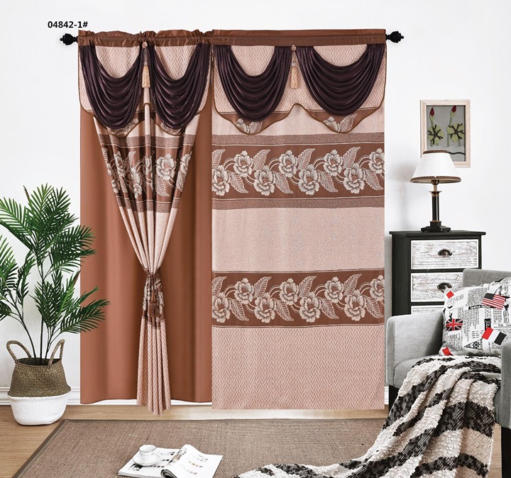 Elegant Curtain set 2 panel complete with attached valance Thick quality