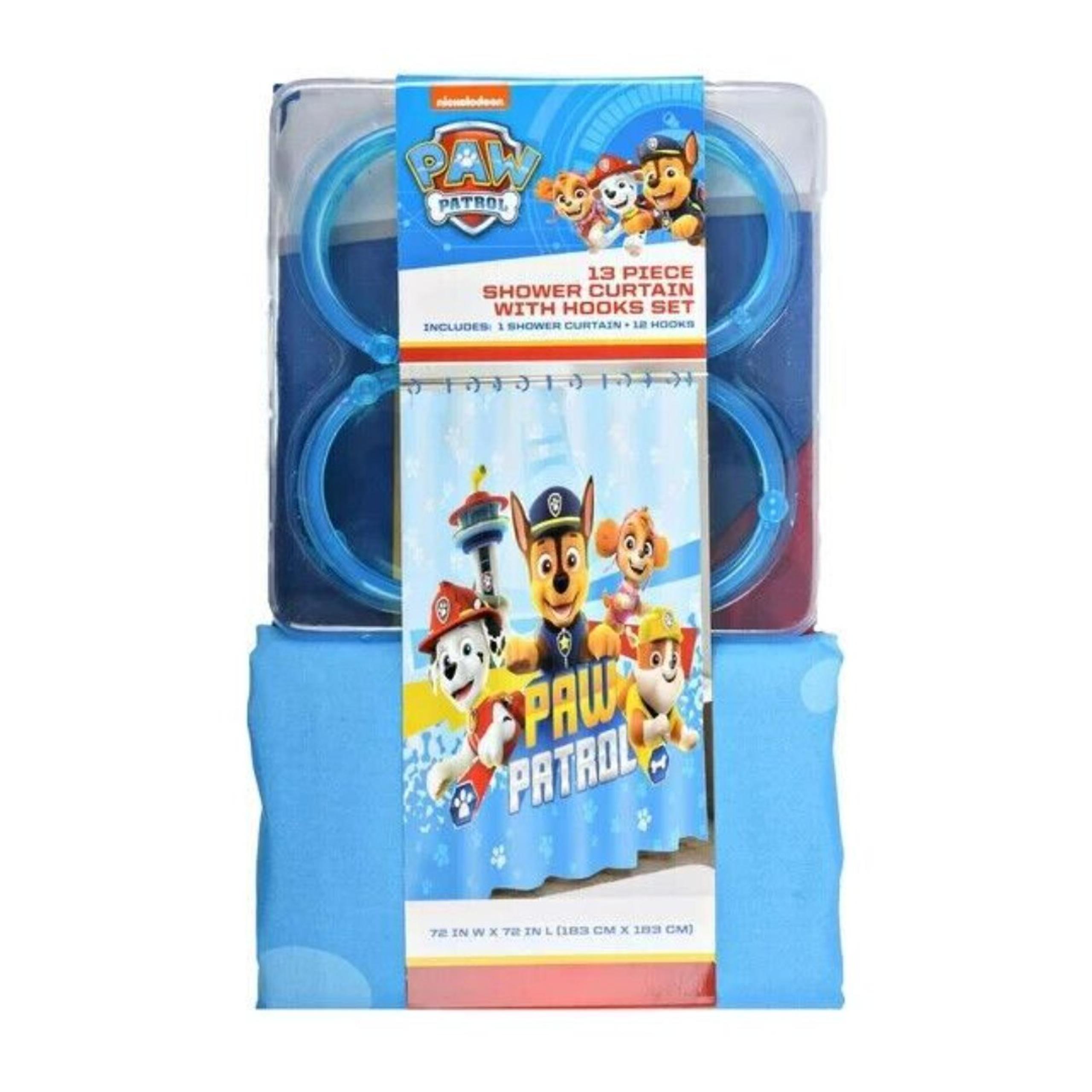 Paw Patrol Fabric Shower Curtain and Hooks Set, Kids Bath, 13 Pieces