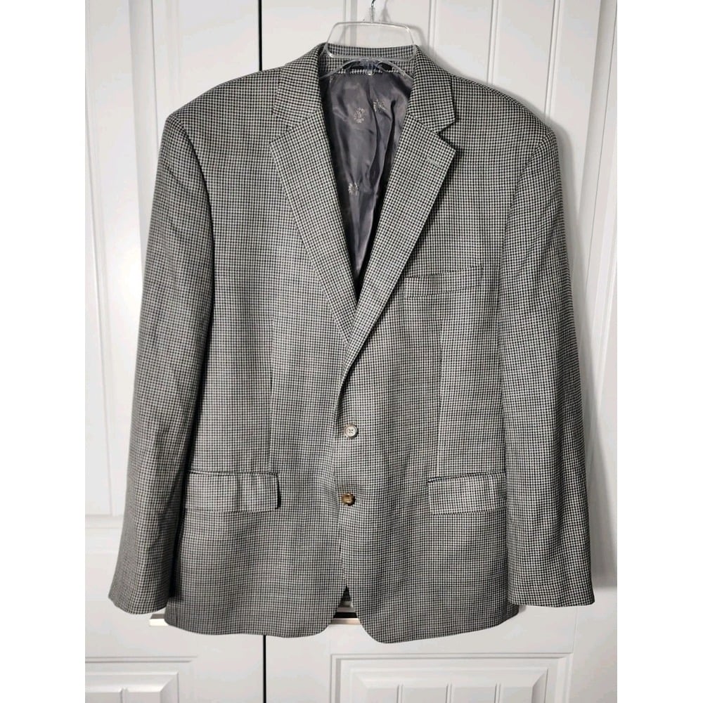 Lauren Ralph Lauren Black label Men's Silk Wool Houndstooth Sport Coat 44R Logo