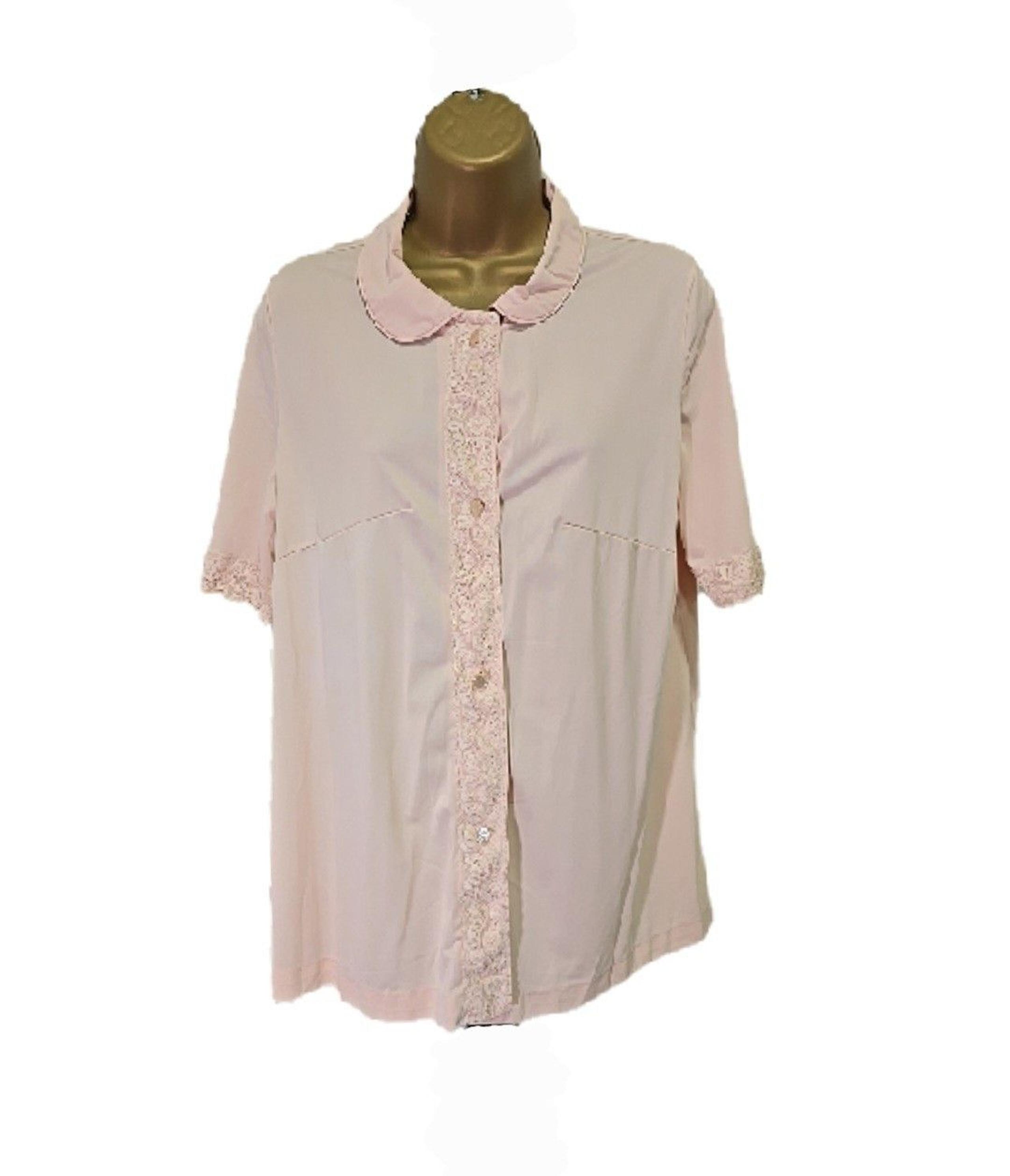 Vintage Miss Elaine Peach Satin Pajama Top Womens Lg Loungewear Peter Pan Collar