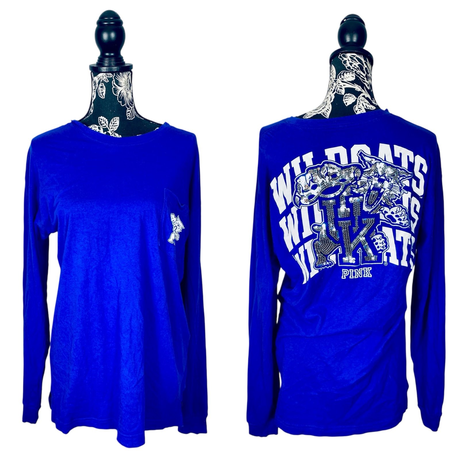 VS Pink blue oversize kentucky wildcats long sleeve bling logo top size small