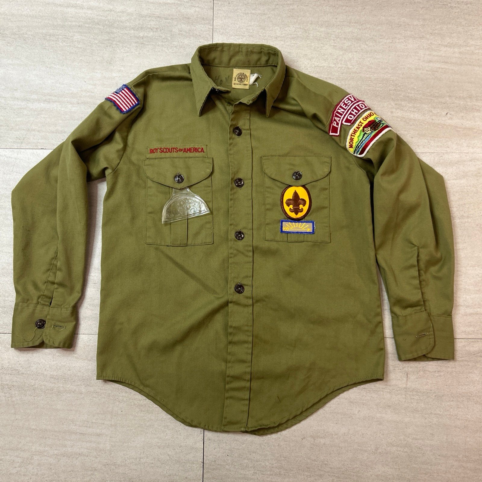 VINTAGE Boy Scouts of America Shirt Youth Medium Green 70's Long Sleeve