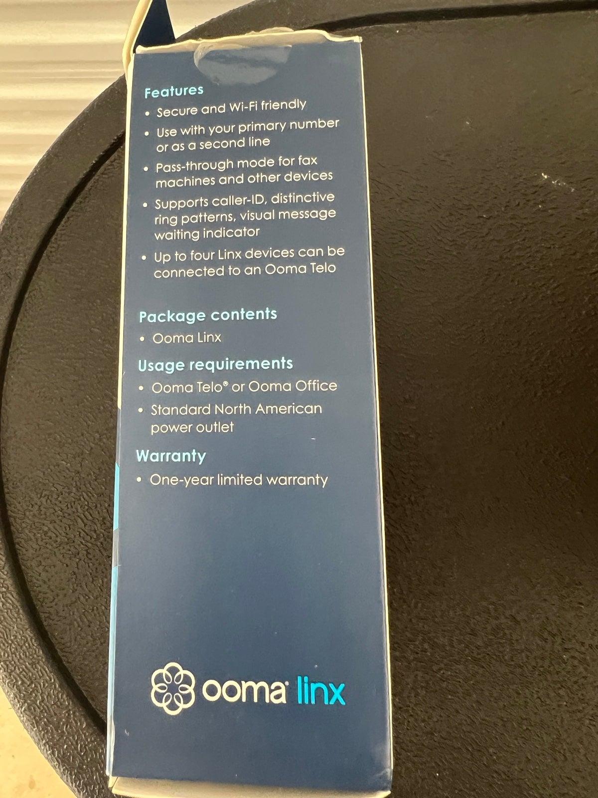 Ooma Linx Remote Phone Jack, Black, NEW