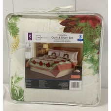 Mainstays King 3pc Quilt & Sham Set - Poinsettia - Christmas