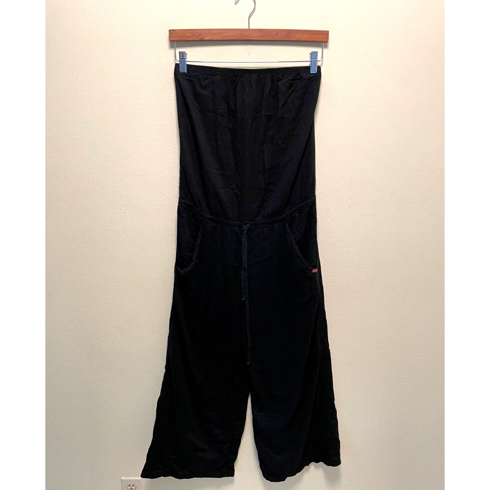 Hard Tail Forever Womens Jumpsuit Medium Black Strapless Wide Leg Drawstring Y2K