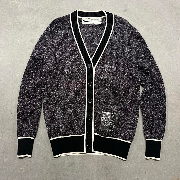 Off White Virgil Abloh Silver Lame Oversized Metallic Cardigan