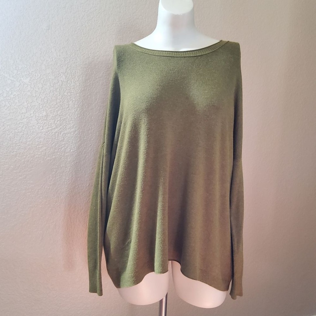 Eileen Fisher Olive Green Long Sleeve Viscose Blend Sweater Size L