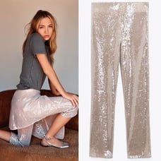 New Zara Cropped Sequin High Waist Pants Pale Pink Small 7901/470