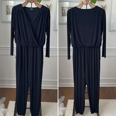 Nicole Miller Stretchy Poly Spandex Crossfront Jumpsuit Black Special Occasion L