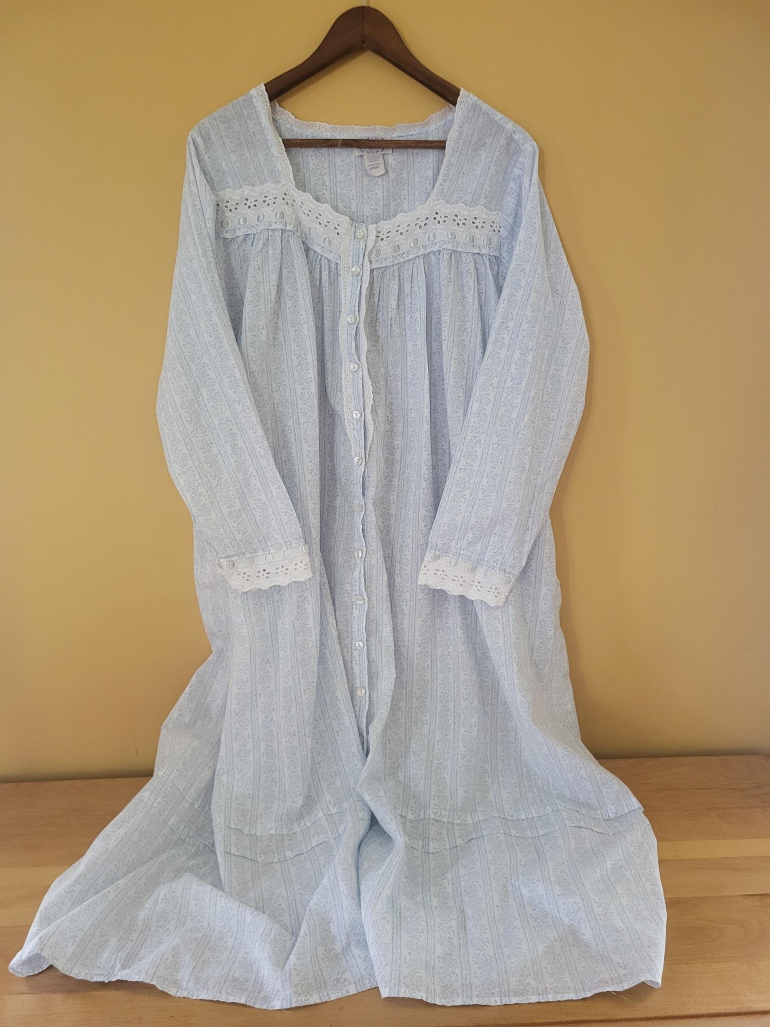Lanz Of Salzburg 100% Cotton Lightweight Long Sleeved Nightgown Size L Pale Blue