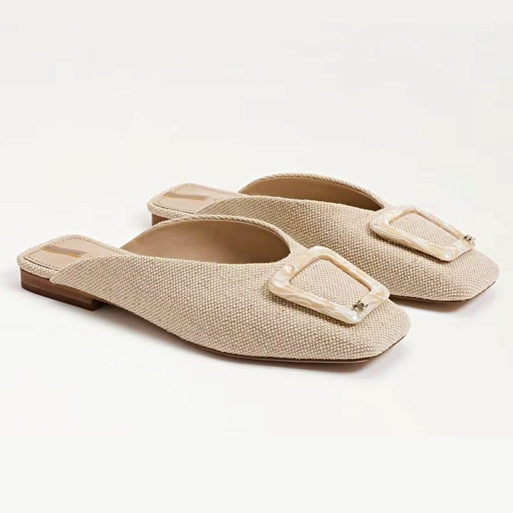 Sam Edelman Women's Lin Buckled Slide Mule Natural Linen Size 5.5 M (MSRP 140)