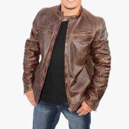 New men's XL Milwaukee Leather cafe racer motorcycle brown jacket SMF1805