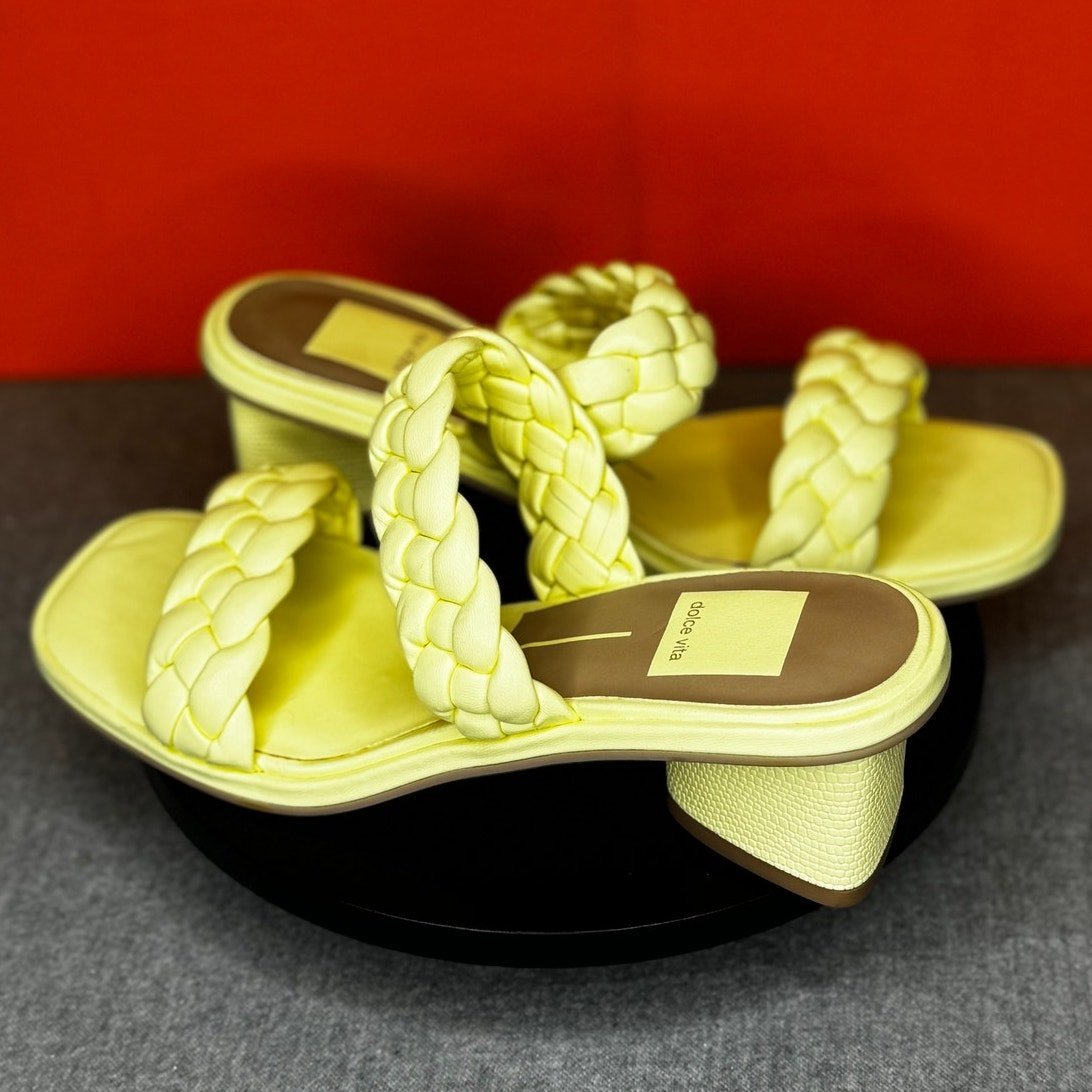 Dolce Vita Ronin Sandal Slides Pale Yellow Braided Textured Block Heel Size 6