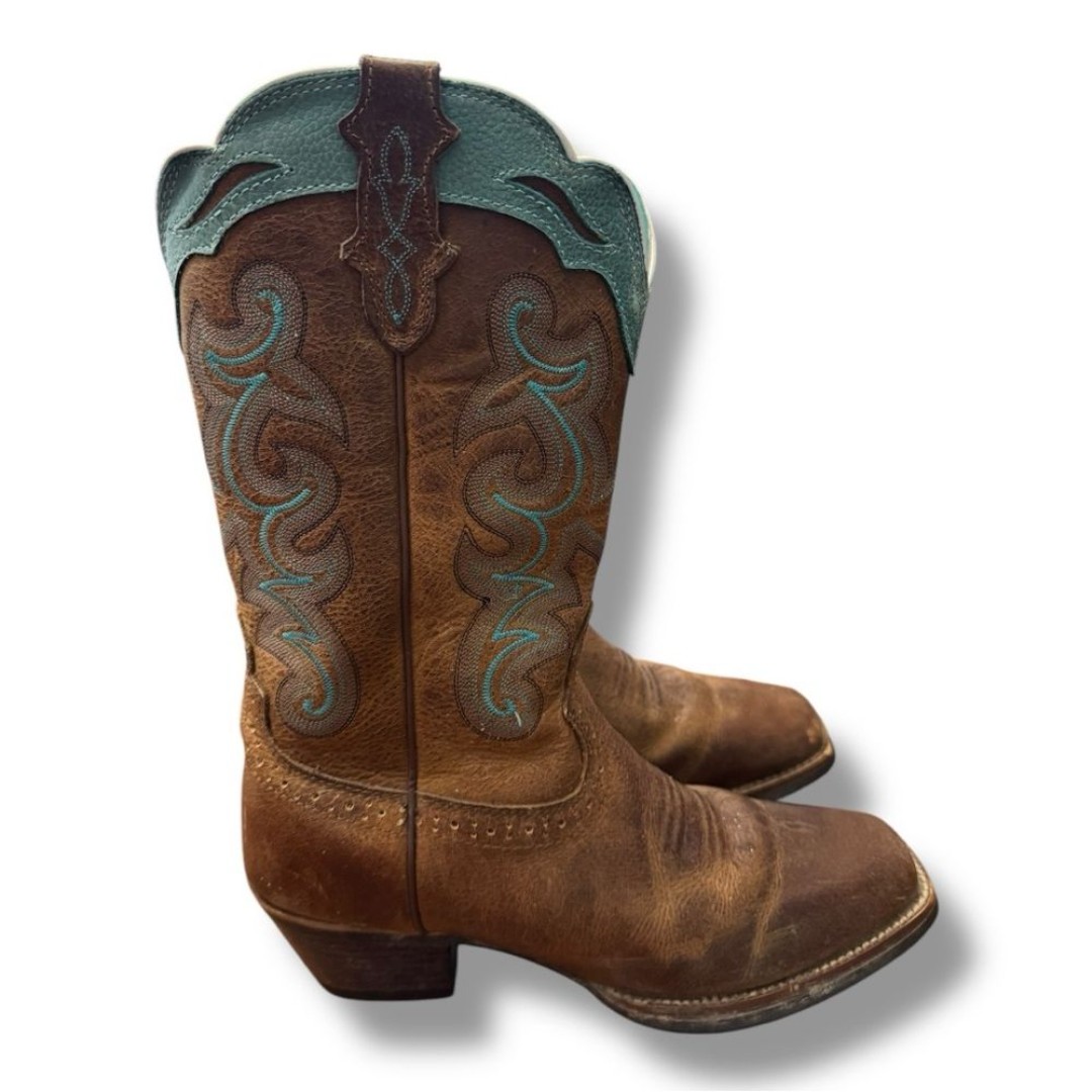 Justin Sevana Western Boot Leather Tan SVL7311 Square Toe Cowboy Women’s Size 8B