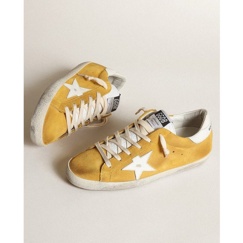GOLDEN GOOSE Superstar Trainers Yellow Orange Suede Sneakers Chic Casual Size 10