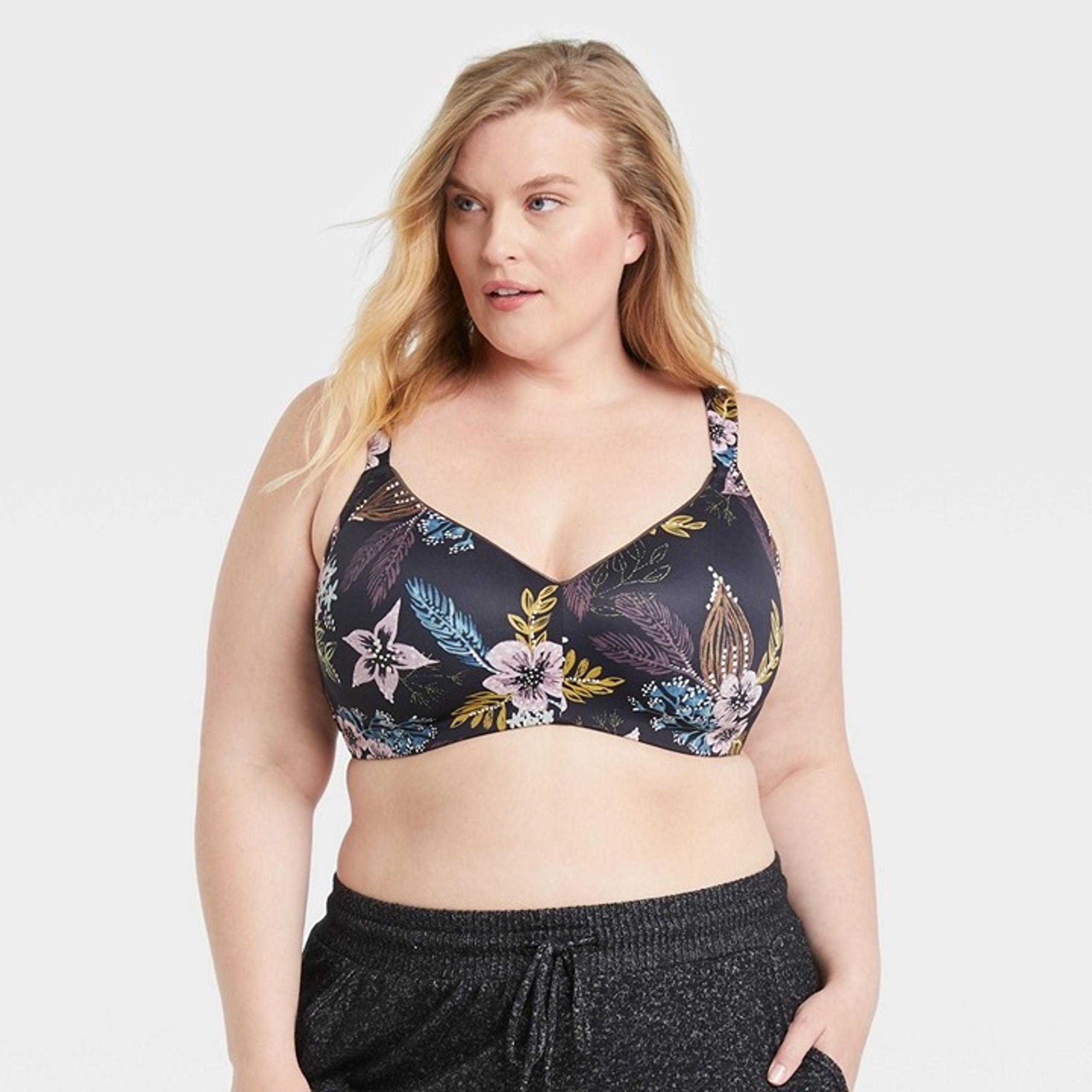 Women's Floral Print Plus Size Wirefree Bra - Auden™ Black