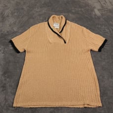 VTG Escada Sport Shirt Womens Large Brown Linen Cable Sweater Loose Knit Yacht