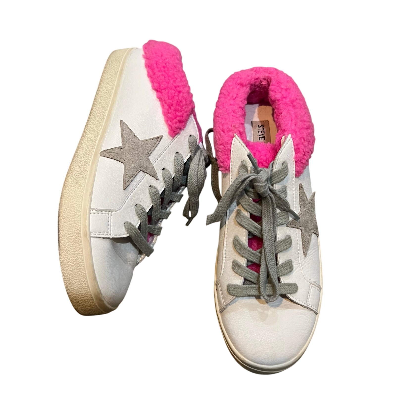Steve Madden Slip On Pink Fuzzy Star Sneakers Size 8