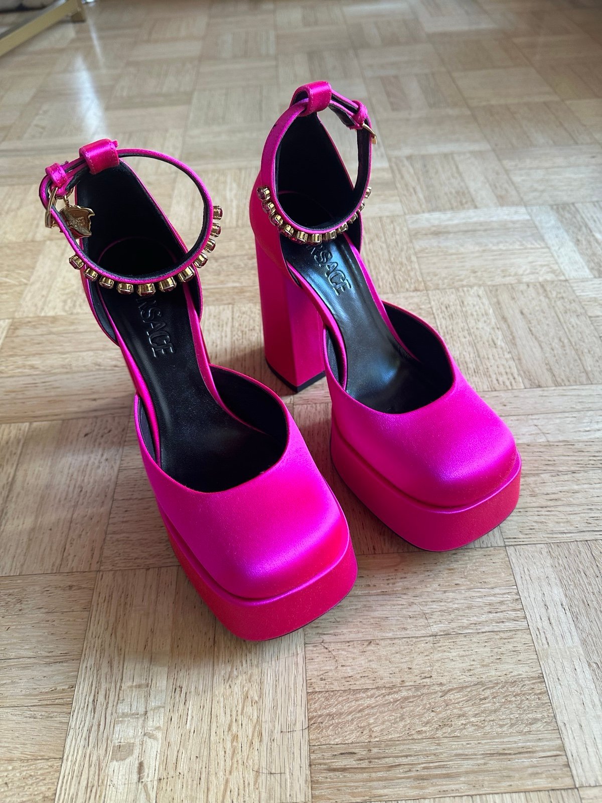 Versace Medusa Aevitas Satin Crystal-Embellished Platform Pumps