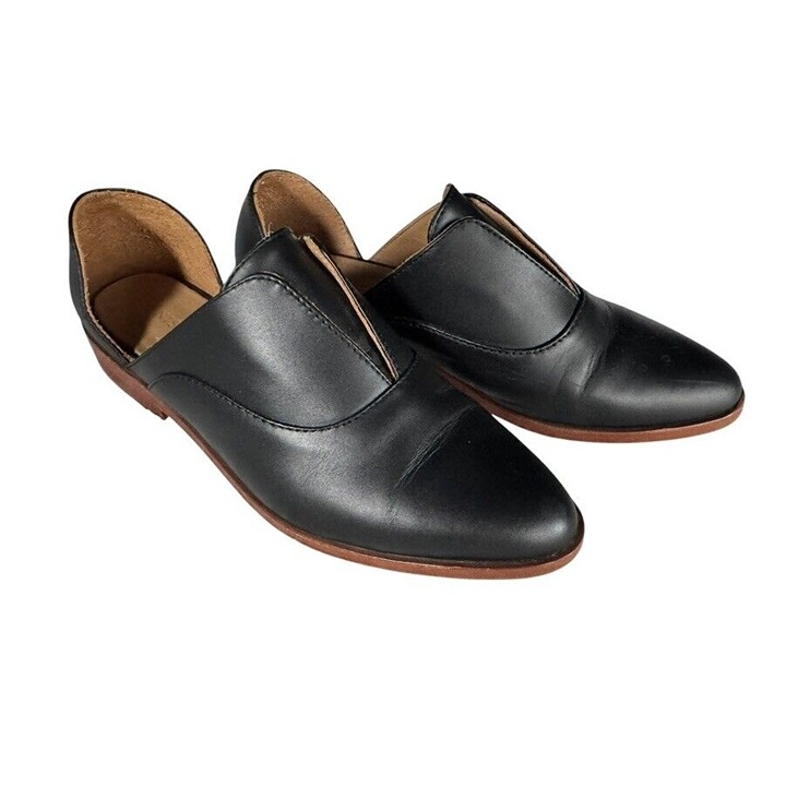 Nisolo Emma D'Orsay Oxford 2.0 Black Leather Oxford Shoes Women's Size 7
