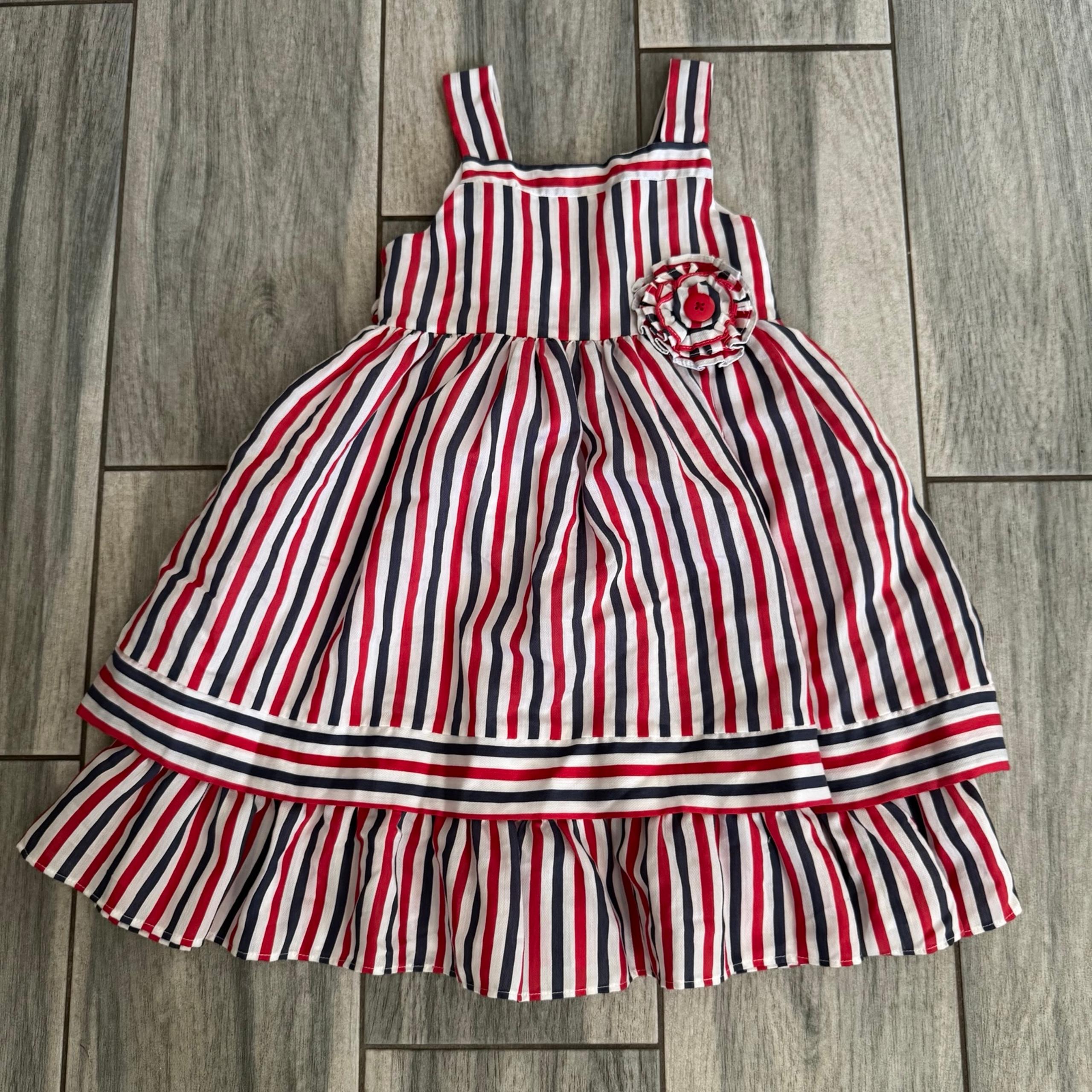 Girls Lauren Ashley 4th Of July Summer Dress Size 6X Red White Blue Patriotic