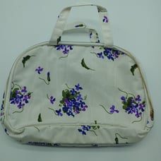 Vintage floral white purple zip makeup travel case bag