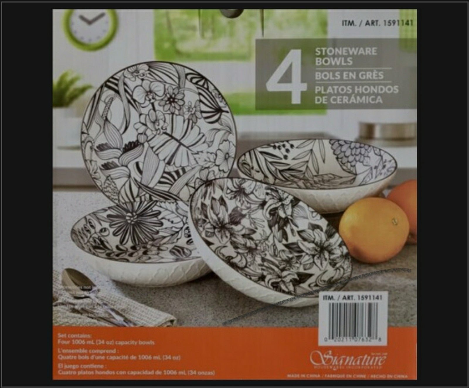 SIGNATURE 4 PIECE BOWL SET STONEWARE BOWLS MICROWAVE AND DISHWASHER SAFE