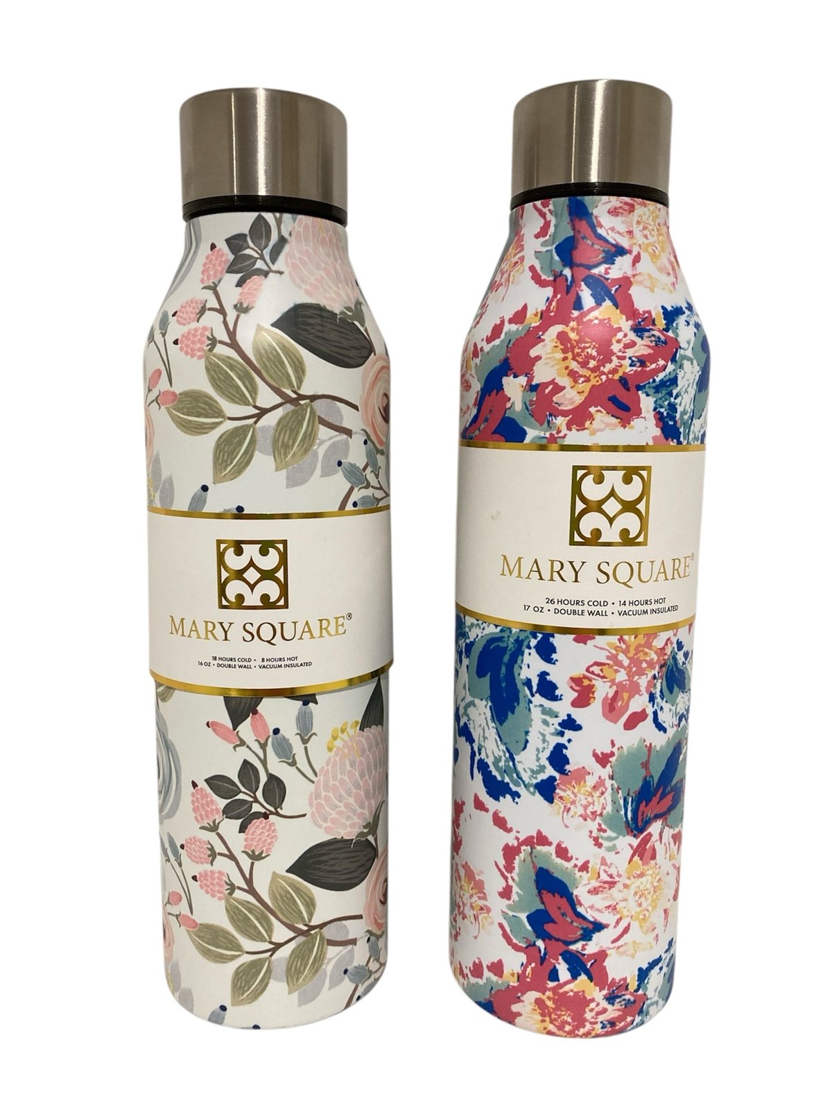 NWT Mary Square Insulated Stainless Steel Water Beverage Bottles 2 floral design