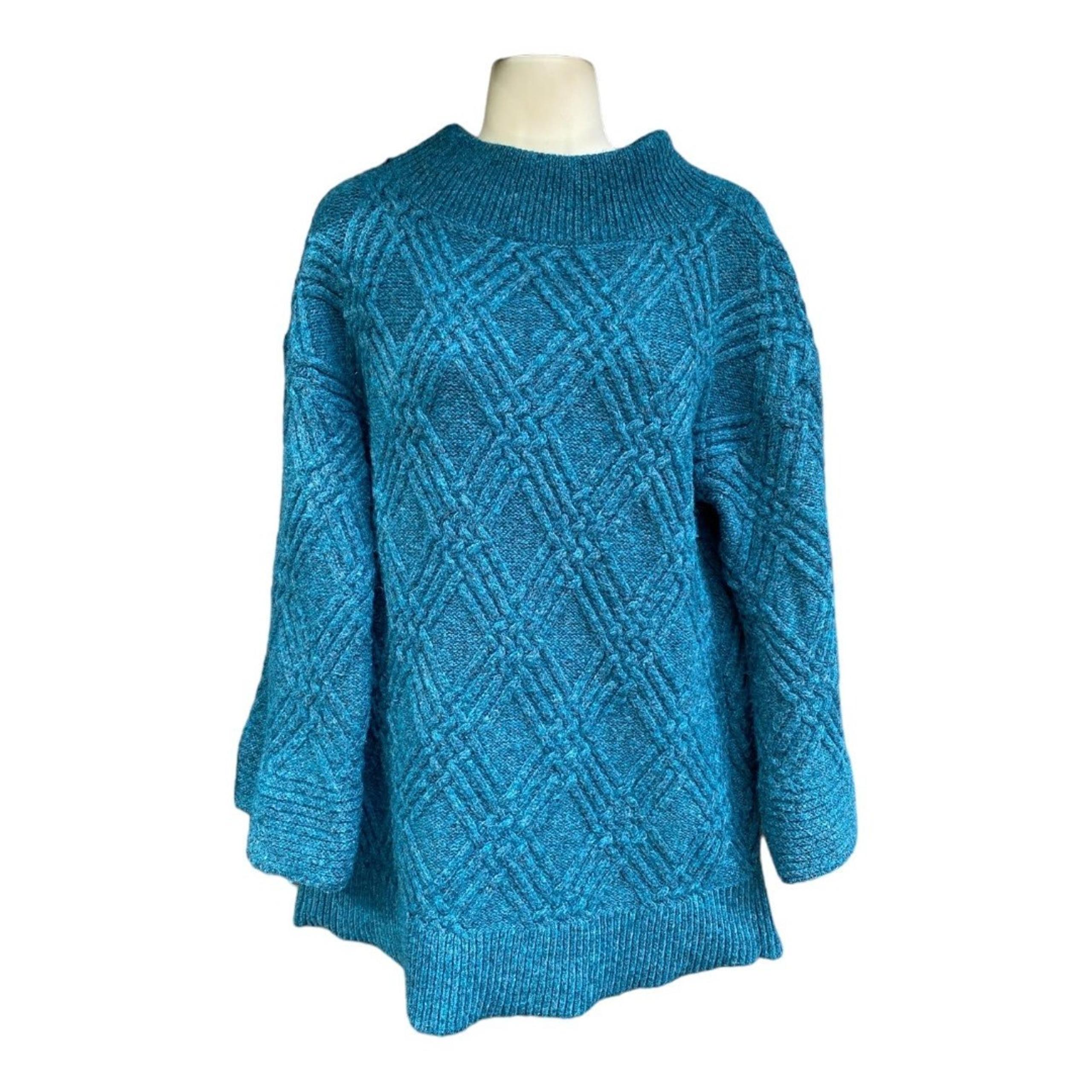 Soft Surroundings teal green Argyle knit oversized tunic sweater Women's size S