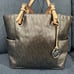 Michael Kors Silver and Black MK Jacquard Metallic Tote Bag