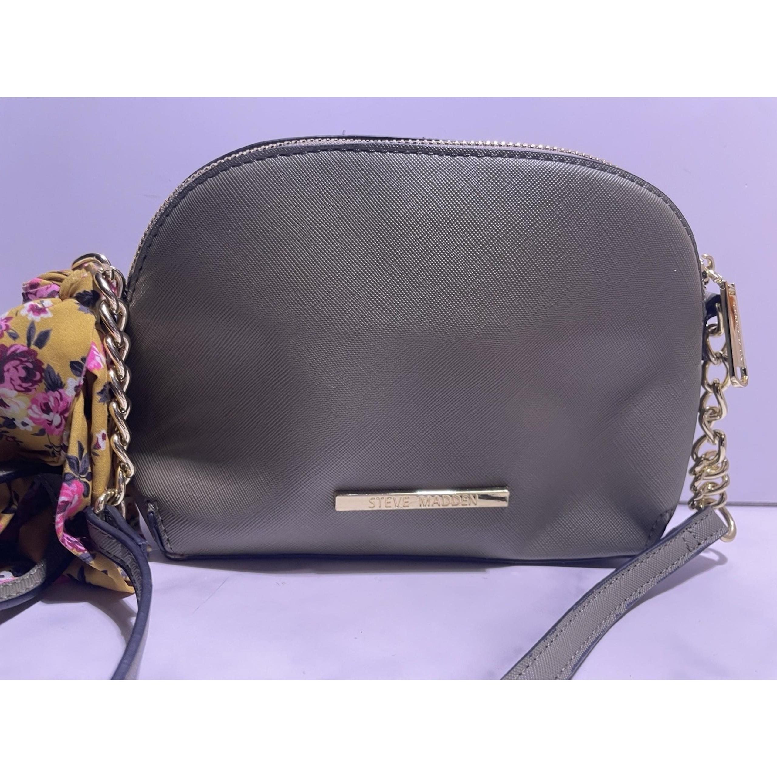 Steve Madden Women's Satchel Crossbody Bag With Yellow Floral Scarf Olive Purse